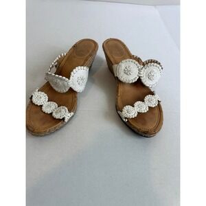 Jack Rogers White Leather Navajo Espadrille Wedge Sandals Women's 8M Boho Resort